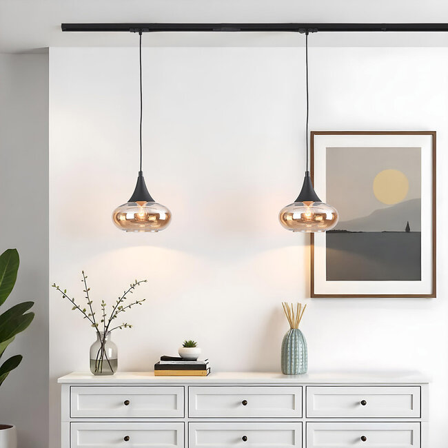 1-phase rail pendant lamp Nill with amber glass - wide glass