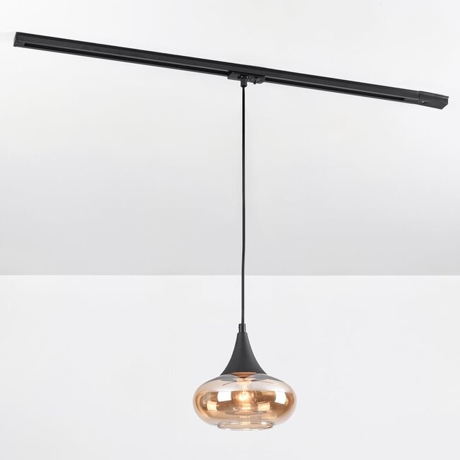 1-phase track pendant light Nill with wide amber glass