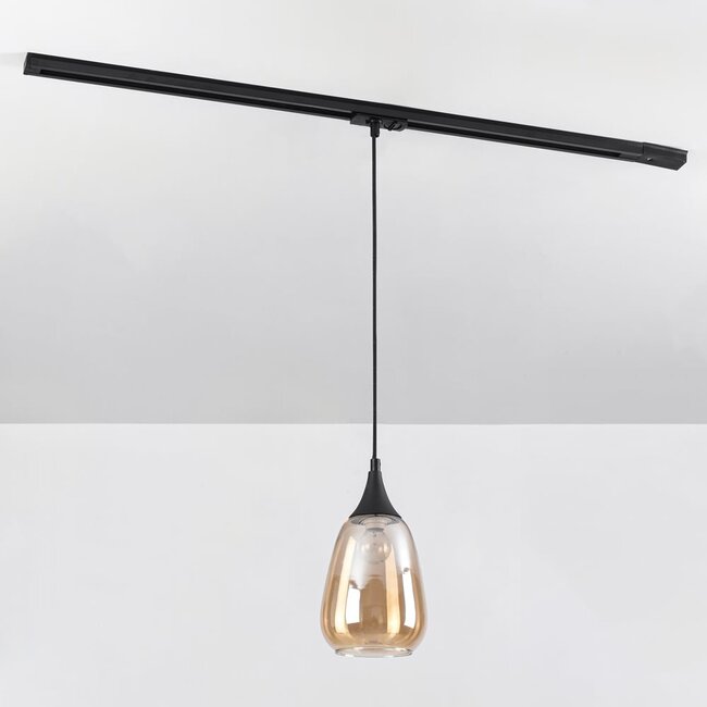 1-phase track pendant light Noi with teardrop amber glass