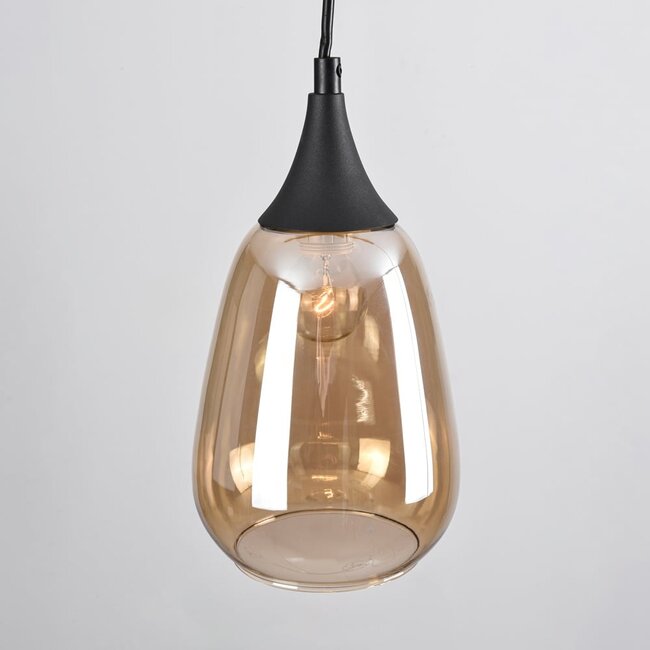 1-phase track pendant light Noi with teardrop amber glass