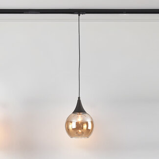 1-phase rail pendant lamp Nya with Amber glass - round