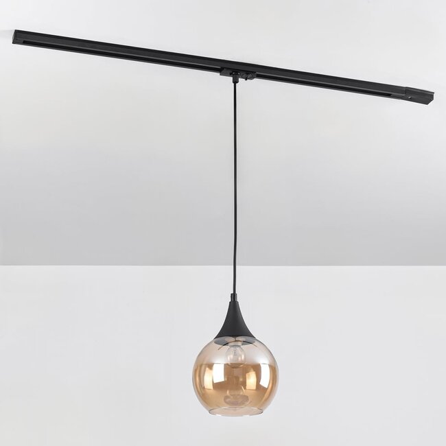 1-phase rail pendant lamp Nya with Amber glass - round