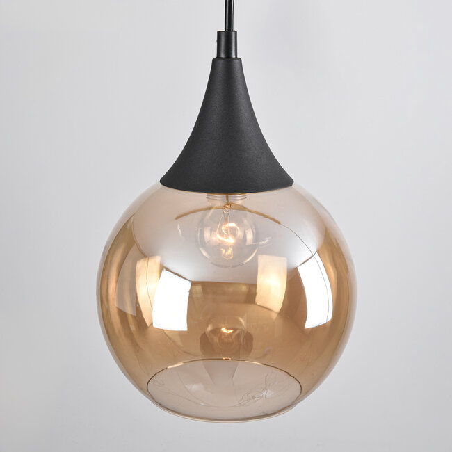 1-phase rail pendant lamp Nya with Amber glass - round