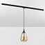 1-phase track pendant light Noi, teardrop amber glass and dark wood-effect detail