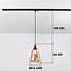 1-phase track pendant light Noi, teardrop amber glass and dark wood-effect detail