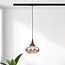 1-phase track pendant light Nill, wide amber glass and dark wood-effect detail