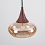 1-phase track pendant light Nill, wide amber glass and dark wood-effect detail