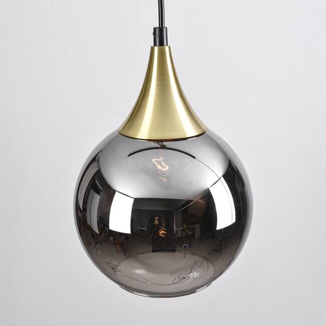 1-phase rail pendant lamp Nya gold with smoked glass and Mirror effect - round