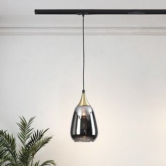 1-phase track pendant light Noi gold, teardrop smoked glass with mirror effect