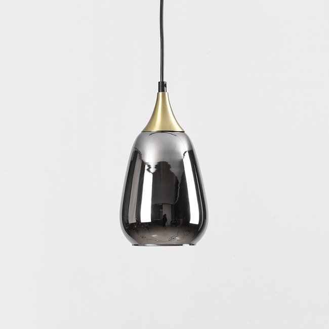 1-phase track pendant light Noi gold, teardrop smoked glass with mirror effect