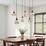 Pendant lamp with Amber glass and dark wood effect, 6-light - Loic