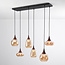 Pendant lamp with Amber glass and dark wood effect, 6-light - Loic