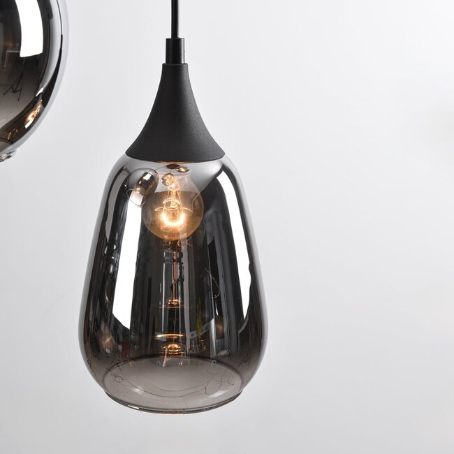 Loua pendant lamp in Black with smoked glass, 4-light