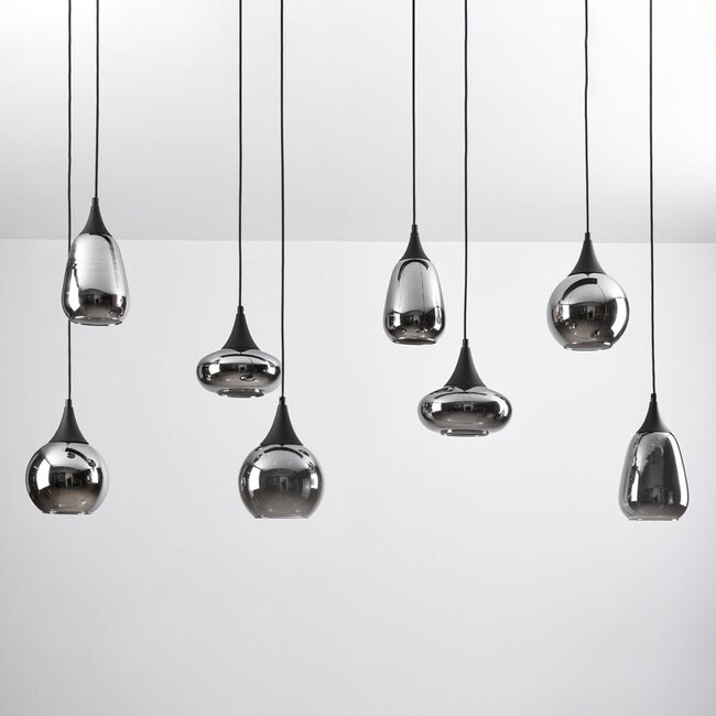Loic 8-light pendant light - black with smoked glass