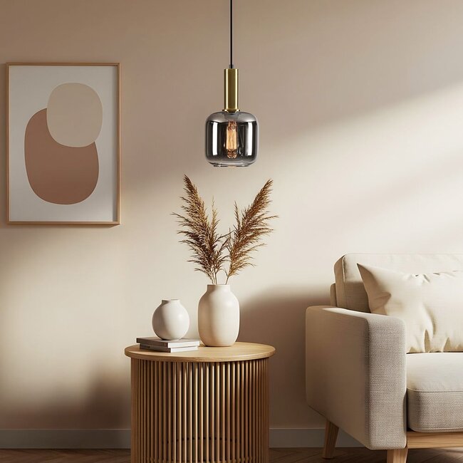 Modern black and Gold pendant lamp with smoked glass - Appeso