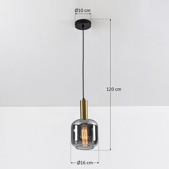 Modern black and Gold pendant lamp with smoked glass - Appeso