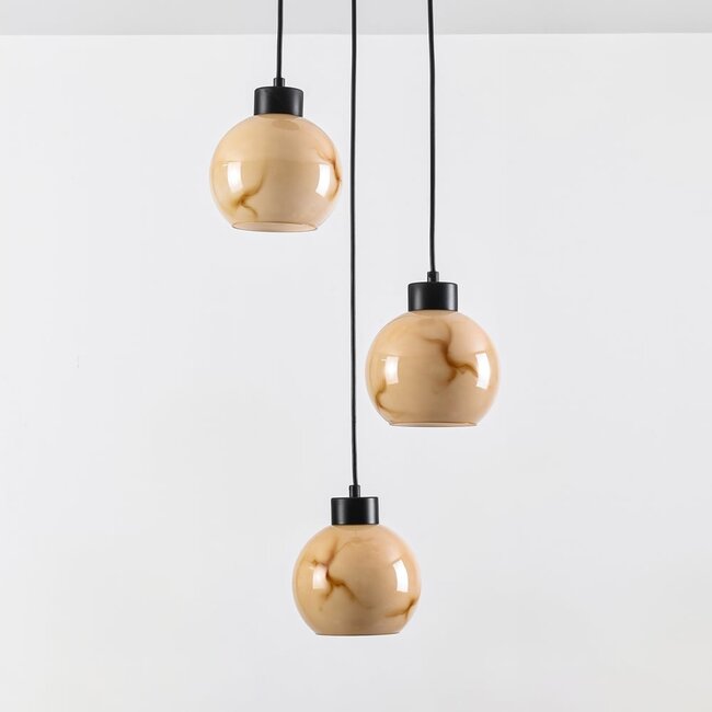 3-light pendant lamp in Matt black with marble look - Marmore