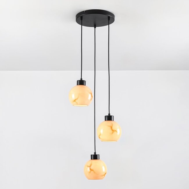 3-light pendant lamp in Matt black with marble look - Marmore