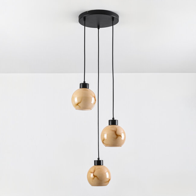 Marmore 3-light pendant light - black and marble effect