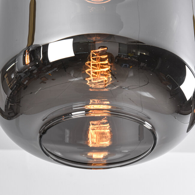 3-light black with golden Tectos pendant lamp with smoked glass