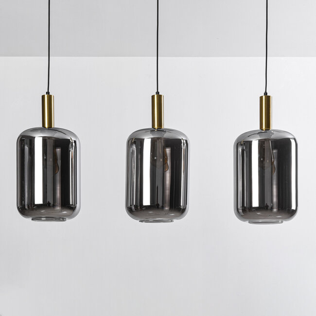 3-light black with gold pendant lamp with smoked glass - Teto