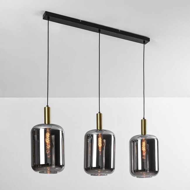 3-light black with gold pendant lamp with smoked glass - Teto