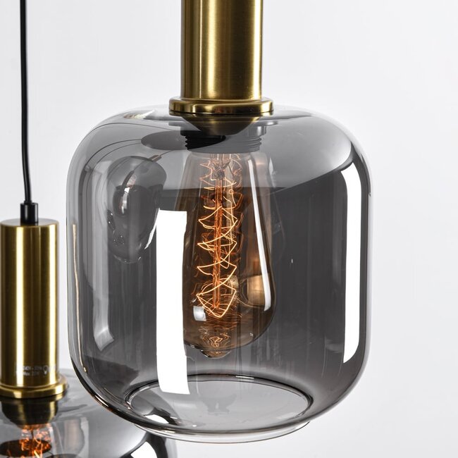 Black Designer lighting pendant lamp with smoked glass and Gold details, 5-light - Cinque