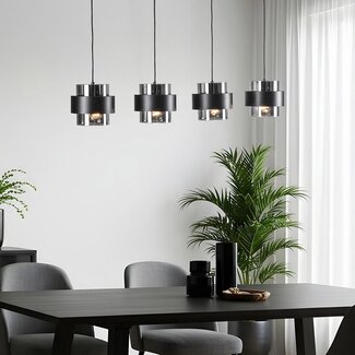 Faey 4-light pendant light - black with smoked glass