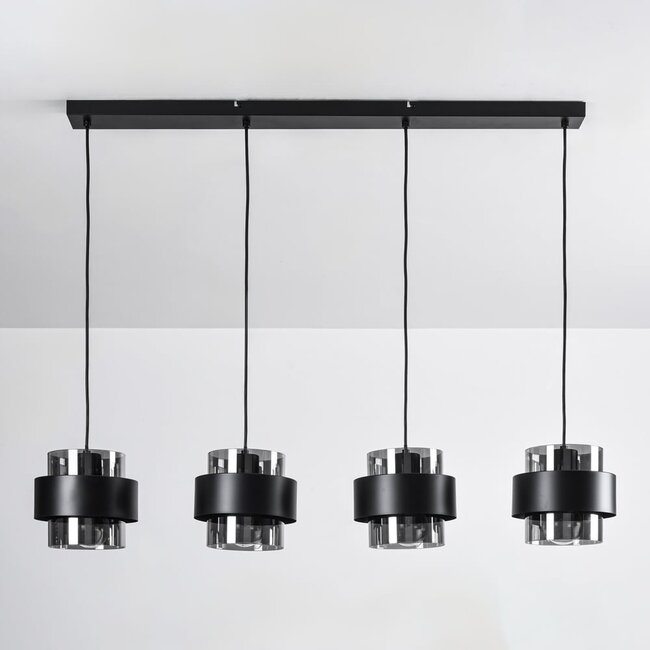 Faey 4-light pendant light - black with smoked glass