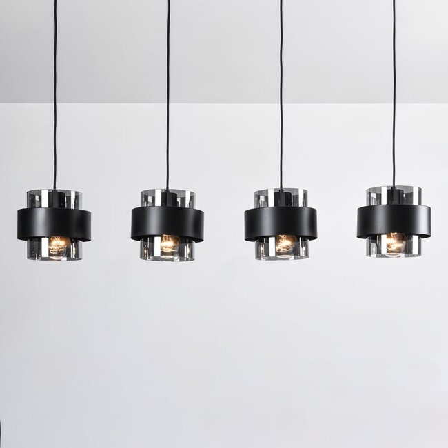 Faey pendant lamp in Black with smoked glass, 4-light