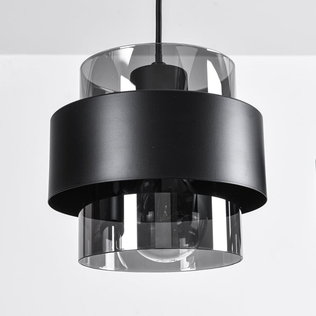 Faey pendant lamp in Black with smoked glass, 4-light