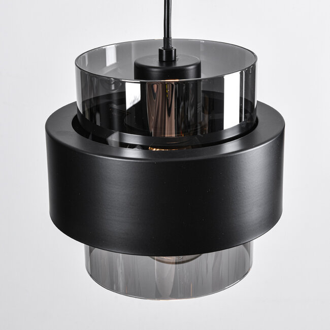 Faey pendant lamp in Black with smoked glass, 4-light