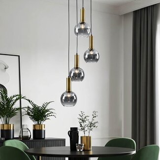 Imme 4-light pendant light - gold with smoked glass