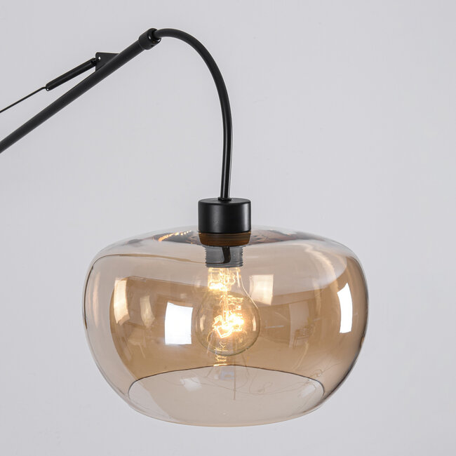 Dasha black wall light with swivel, extendable arm and amber glass