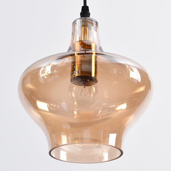 7-light pendant lamp, Black with Amber glass - Trinidad