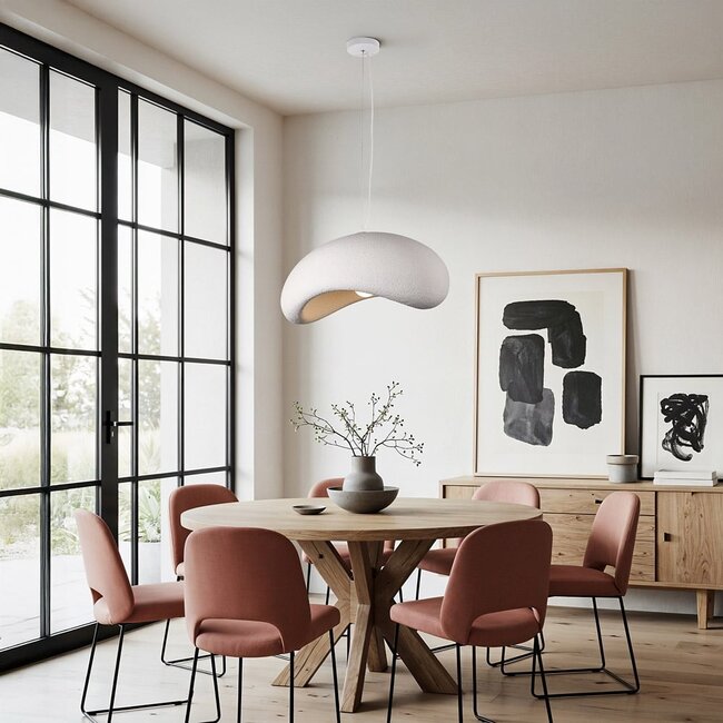 Wabi-Sabi Zenji pendant lamp 60 x 42 cm with stone effect - White