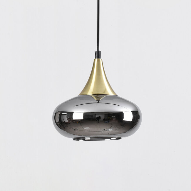 1-phase rail pendant lamp Nill gold with smoked glass and mirror effect - wide glass