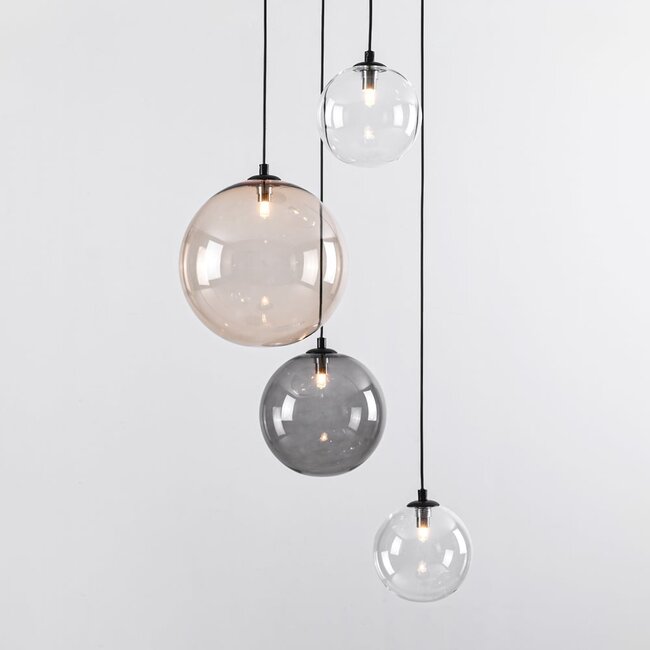 4-light designer lighting pendant lamp Luminor with various glass spheres
