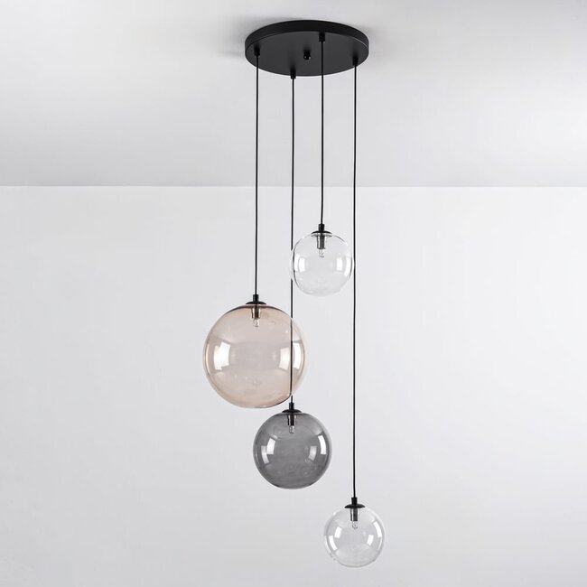 Luminor 4-light pendant light - smoked, amber and clear glass