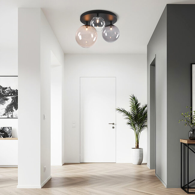 Lumose 3-light ceiling lamp - amber, smoked and clear glass