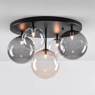 Lumose 5-light ceiling light - smoked, amber and clear glass