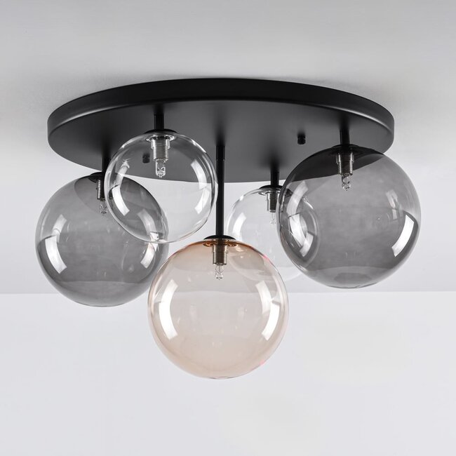 Lumose 5-light ceiling light - smoked, amber and clear glass