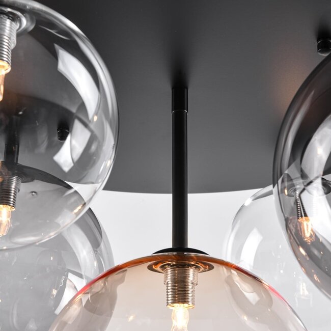 Lumose 5-light ceiling light - smoked, amber and clear glass
