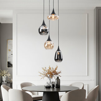 4-light pendant lamp in Black with Amber and smoked glass - Loïs