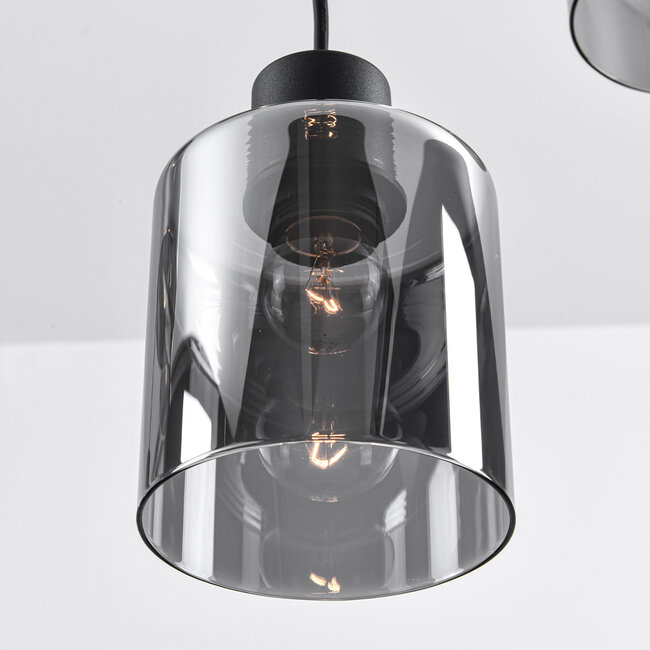 Black Palaio pendant lamp with smoked glass, 6-light