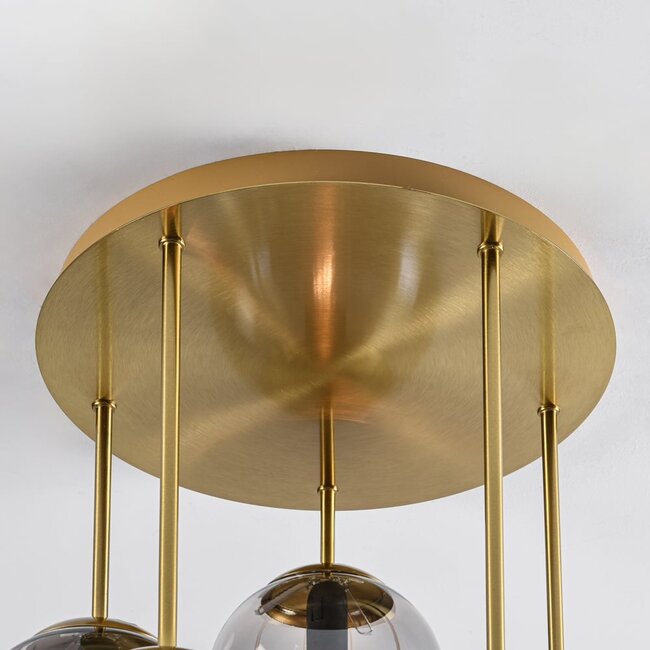 Round ceiling lamp gold with smoked glass, 5-light - Carat