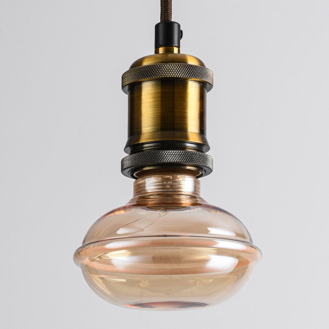 4W dimmable UFO filament lamp E27, Ø10 cm, 1800K, Amber glass with horizontal ring