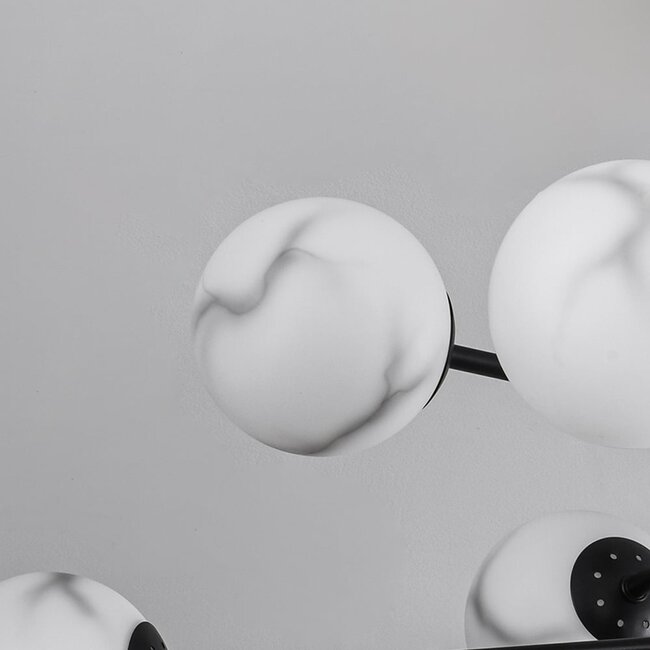8-light ceiling light Idaho - black with marble effect