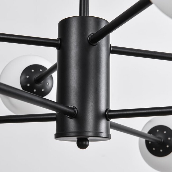 Designer ceiling lamp in Matt black with marble-look spheres, 8-light - Idaho