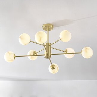 Designer sand gold ceiling lamp with marble-look bulbs, 8-light - Idaho